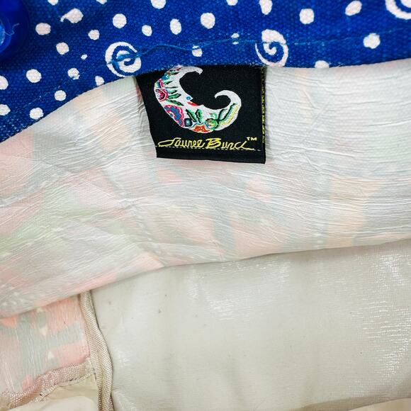 Laurel Burch Canvas Drawstring Tote Bag Purse Red Blue Cats Beaded Vintage - Picture 7 of 9